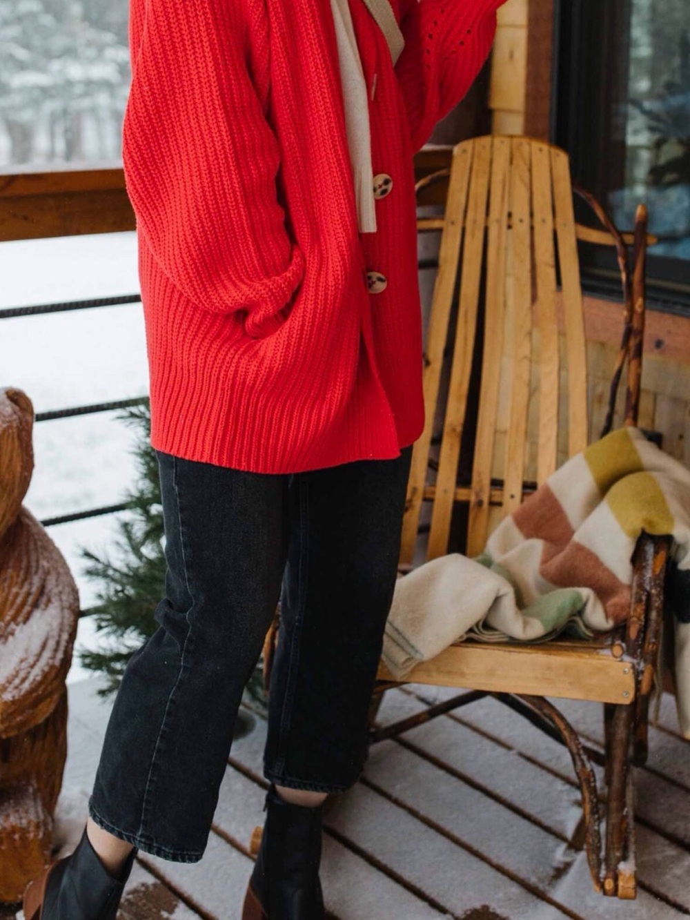 Free People Chunky Red Button Cardigan
